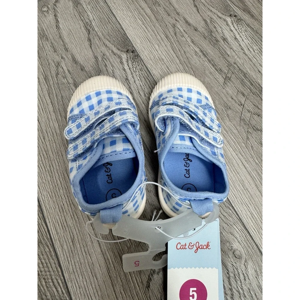 Cat & Jack Shoes Kids Size 5 Blue Gingham Parker Sneaker Hook & Loop Casual